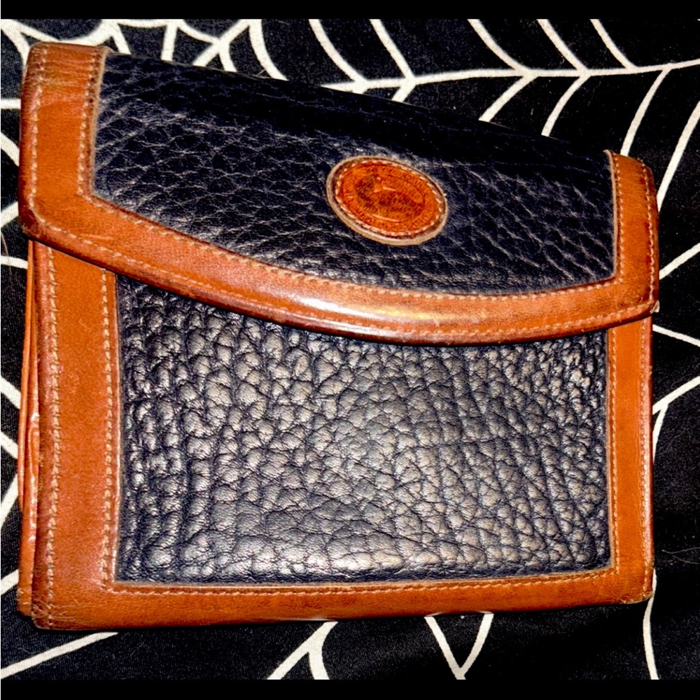 Vintage 90s Dooney & Bourke Classic Navy Blue and Brown Tri-Fold Wallet